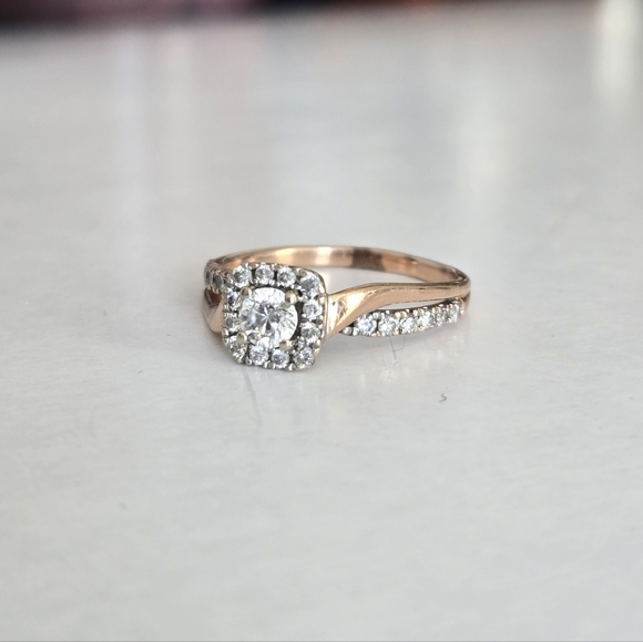 14K Rose White Gold 0.50ct Round Diamond Halo Engagement Ring Band Sz 7.5